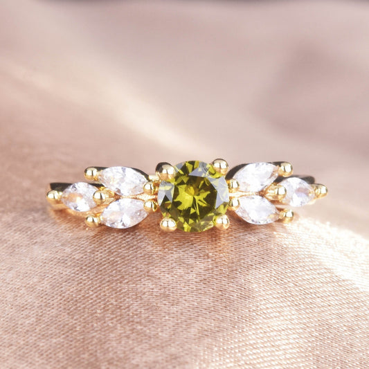Classic Style Cross-border New Arrival European And American Olive Green Zircon Ring