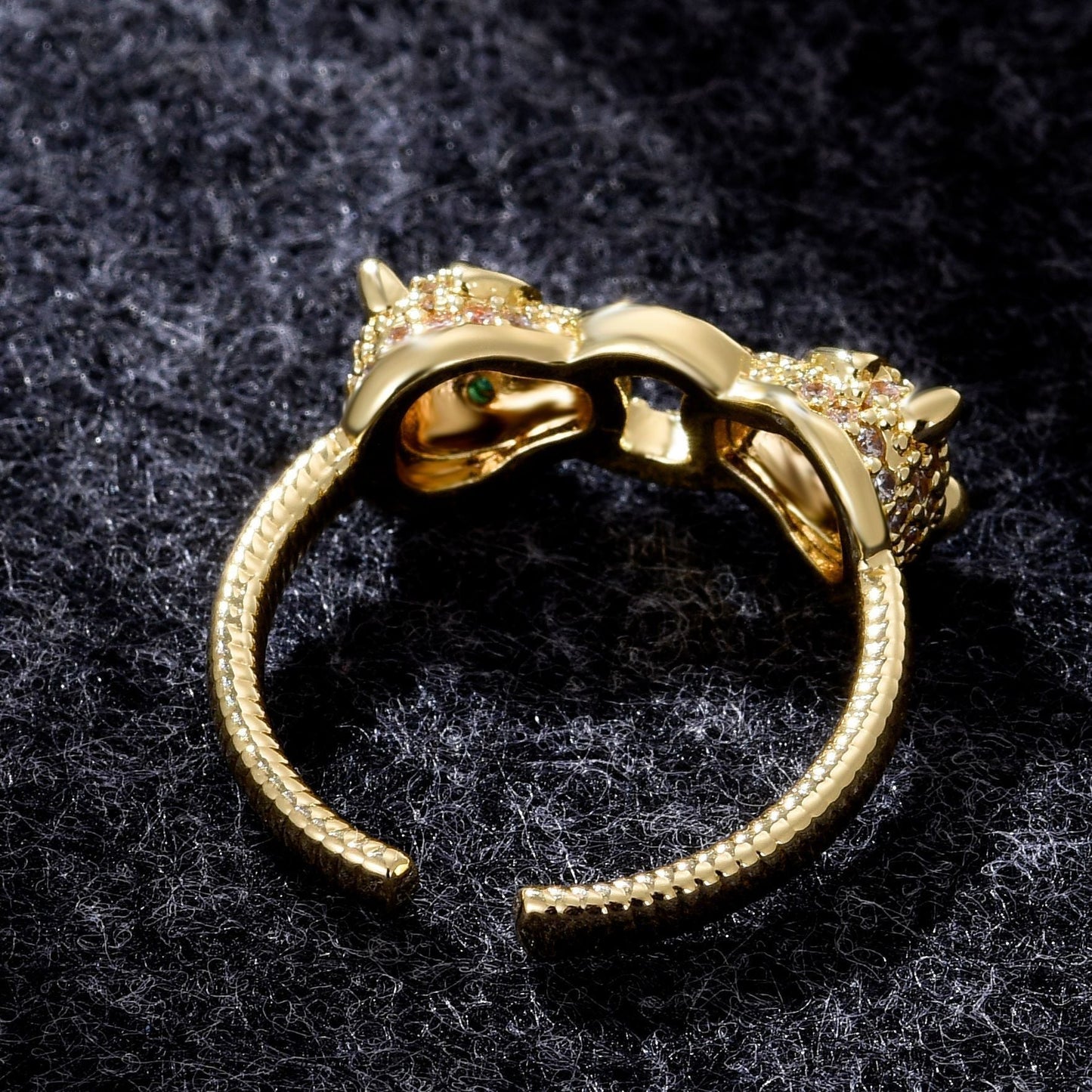 Zircon Double Panther Head Ring Popular Personality Hip-hop Pnunk Ring Cool Women Adjustable Leopard Finger Accessories