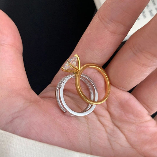 Twin Same Brushed Big Diamond Row Diamond Ring