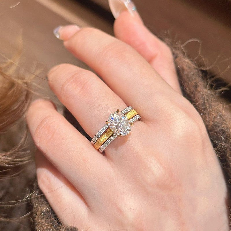 Twin Same Brushed Big Diamond Row Diamond Ring