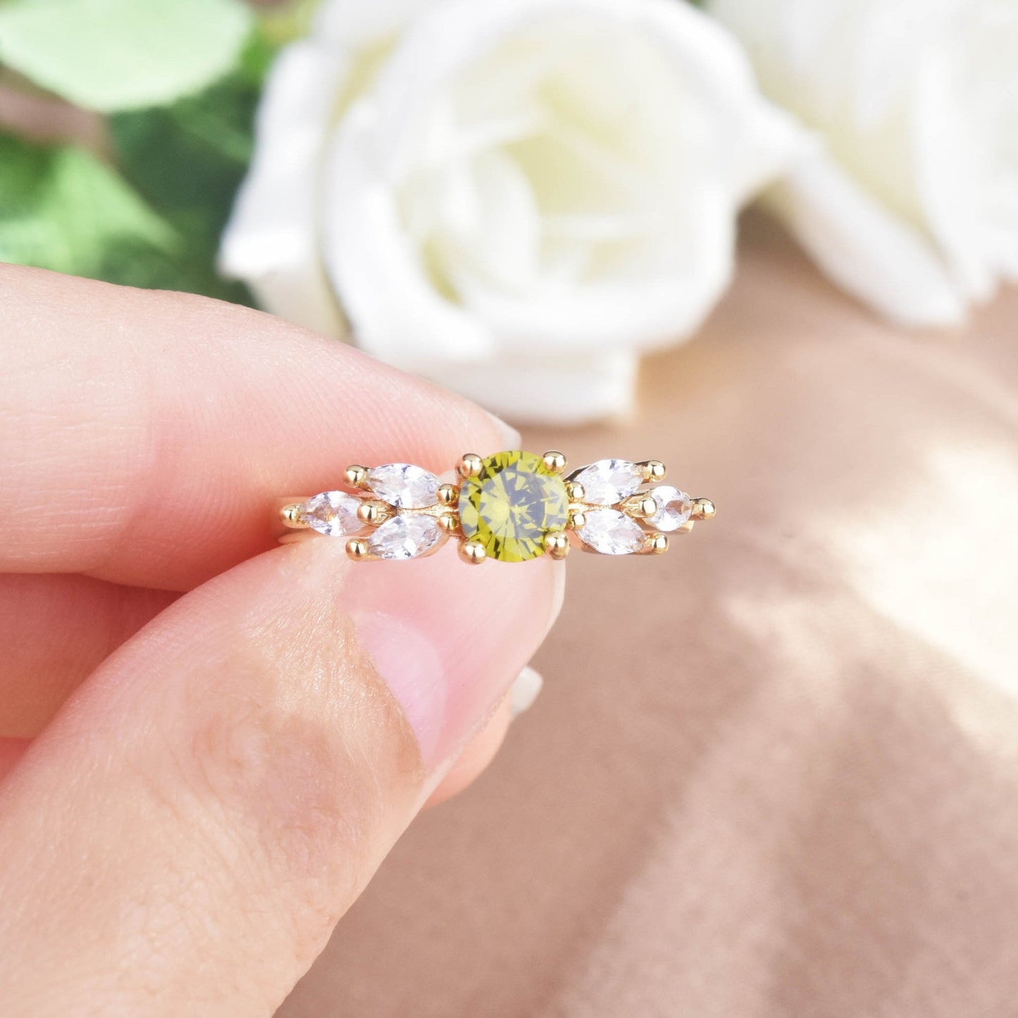 Classic Style Cross-border New Arrival European And American Olive Green Zircon Ring