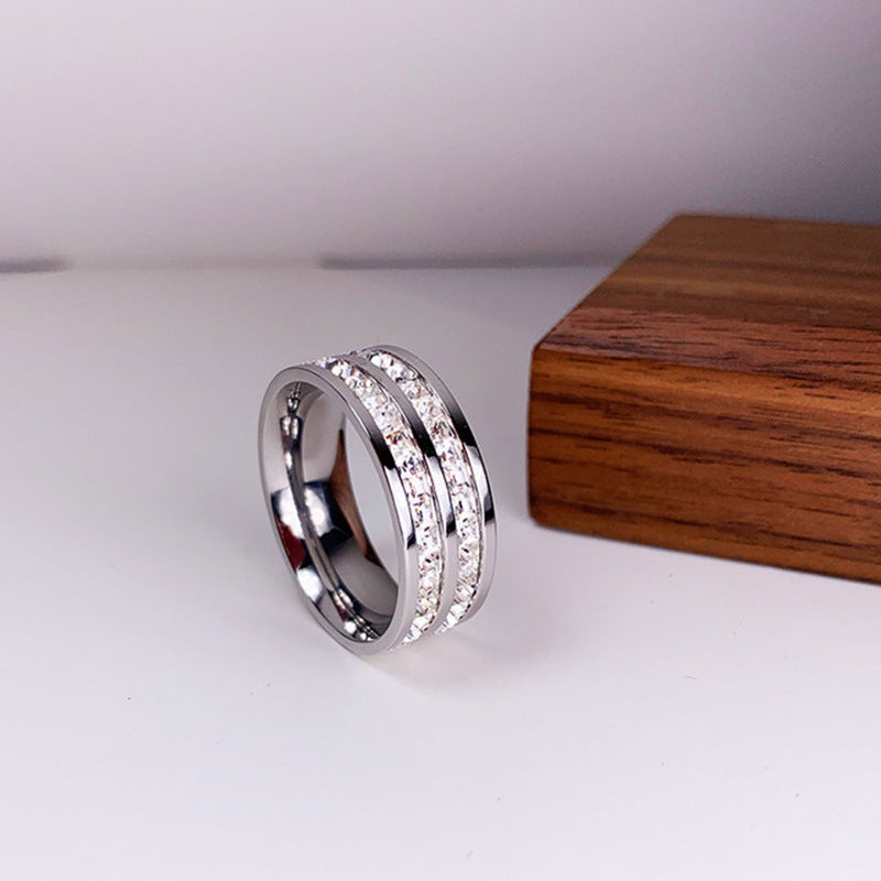 INS Rings Titanium Steel Couple Single And Double Row Diamond Ring