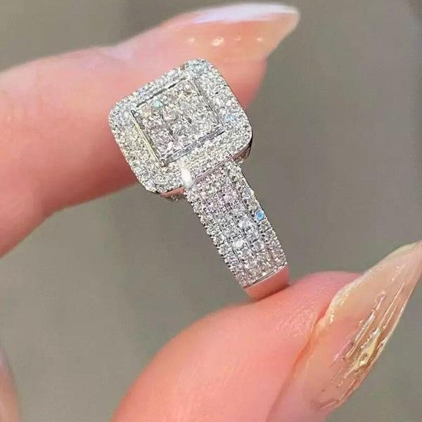 925 Sterling Silver Luxury Rhinestone Square Ring