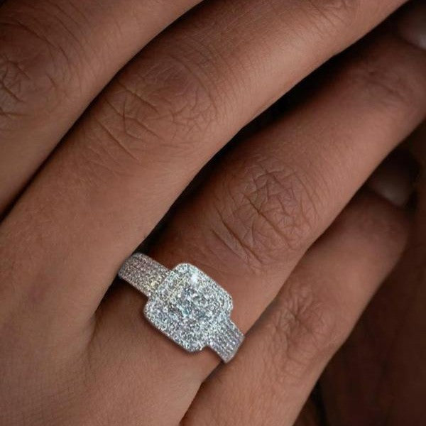 925 Sterling Silver Luxury Rhinestone Square Ring