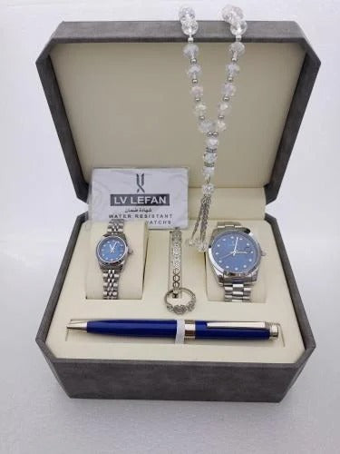 Men's Stainless Steel Set: Watch, Rosary, Pen & Cufflinks"